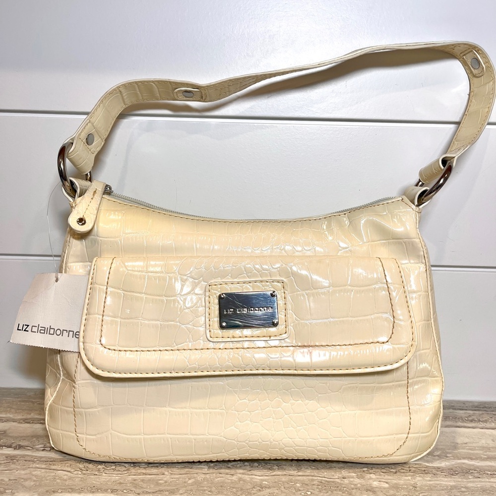 Liz Claiborne Ivory Croc-Embossed Shoulder Bag